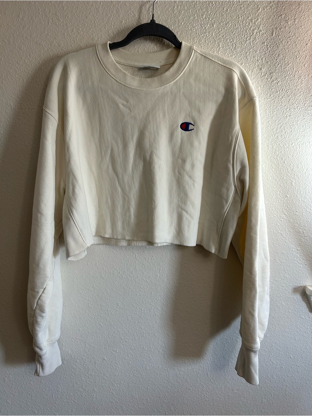Champion Reverse Weave Cream Cropped Crewneck Sweatshirt Womens Size M